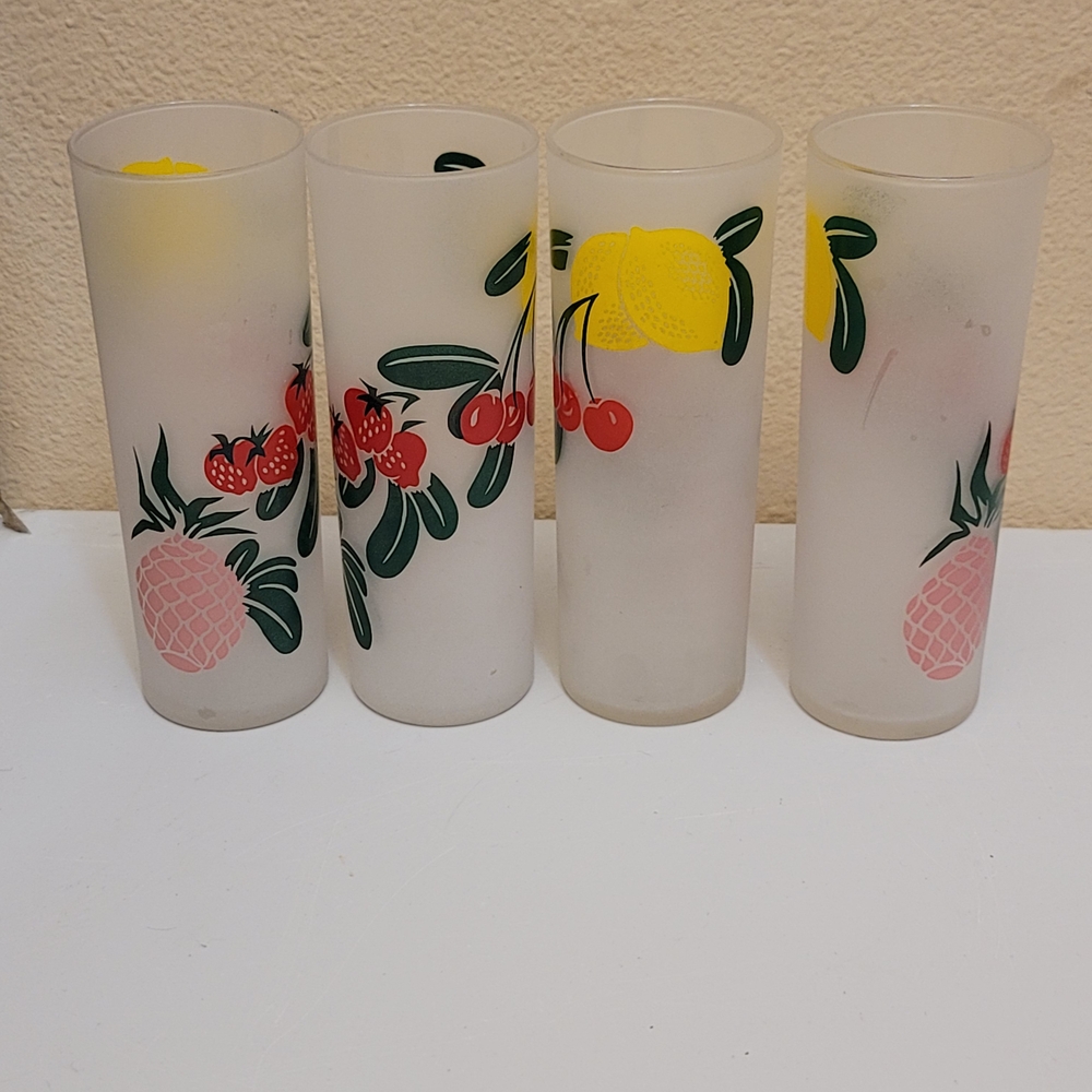 VTG. 1950s Federal Glass. Frosted Tom Collins Fruit Juice Glasses. Set Of 4.